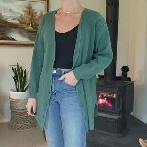 Vintage Weekend Edition Women's Long Green Cardigan Sweater